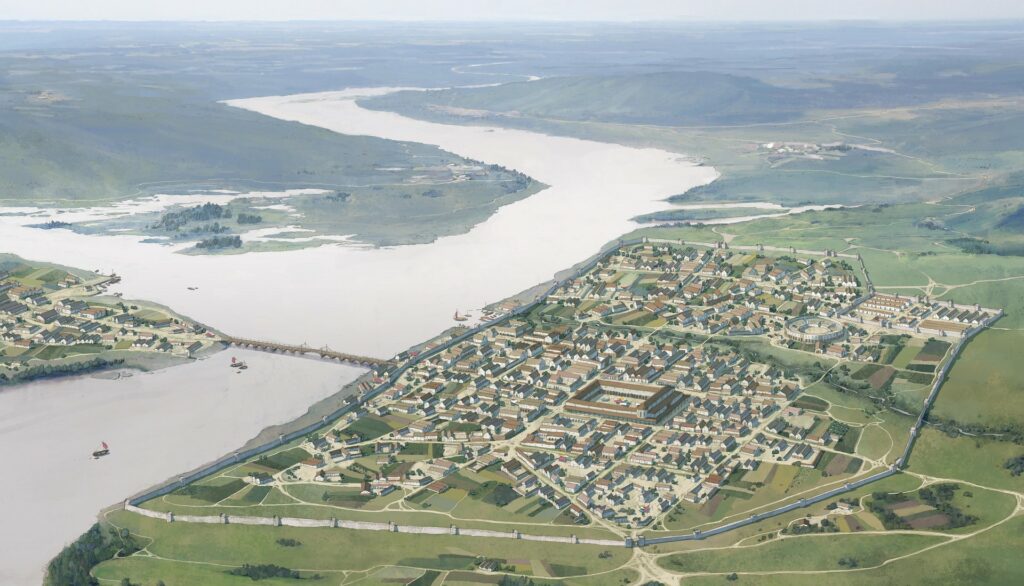 Реконструкция древнего римского Лондиниума, вид с высоты