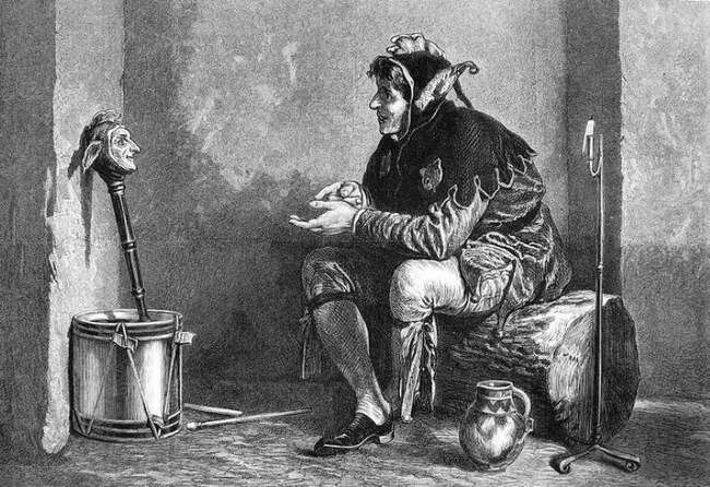 Средневековый королевский двор праздник шут выступает перед королем Франция