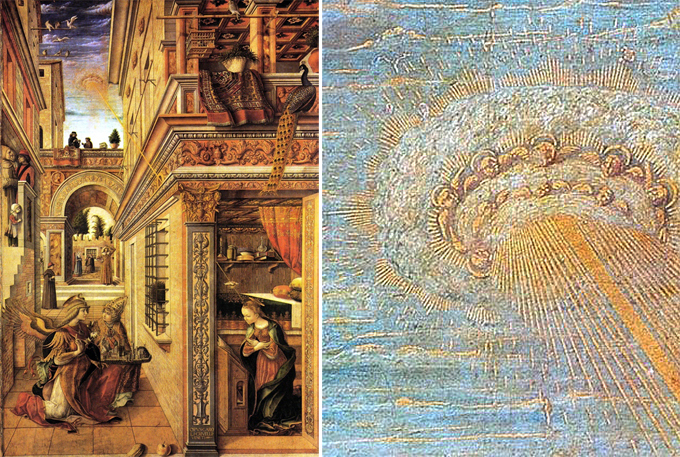 Благовещение со Святым Эмидием Карло Кривелли 1486 с лучом из небесного диска