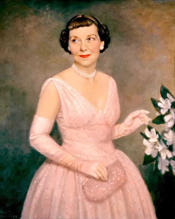 Портрет Мейми Эйзенхауэр (Mamie Eisenhower) в розовом вечернем платье