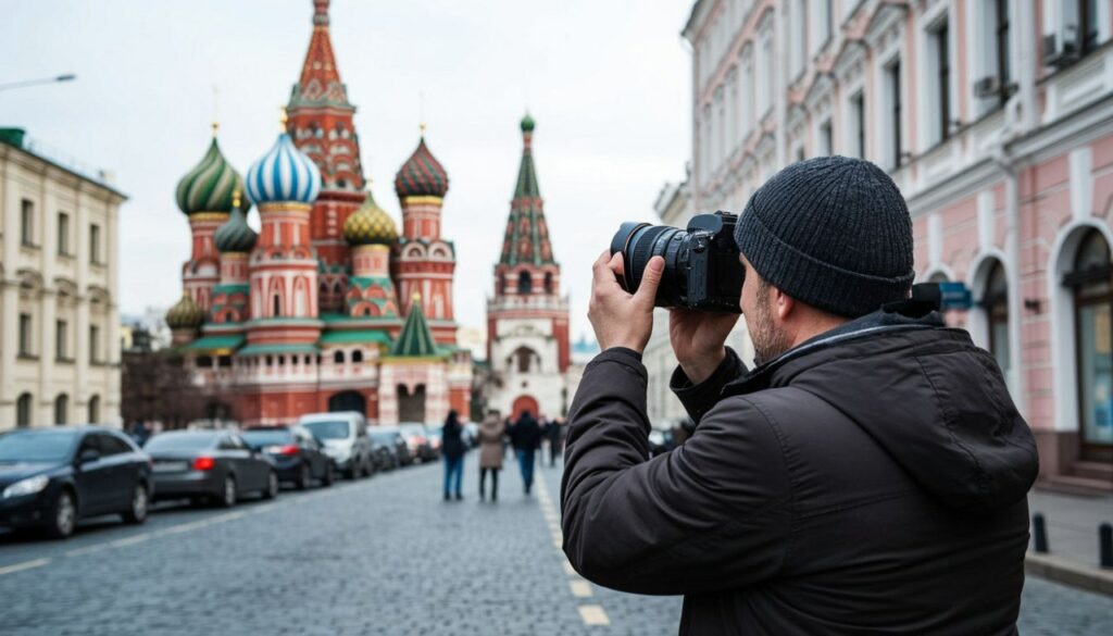 Фотограф делает снимки Москвы