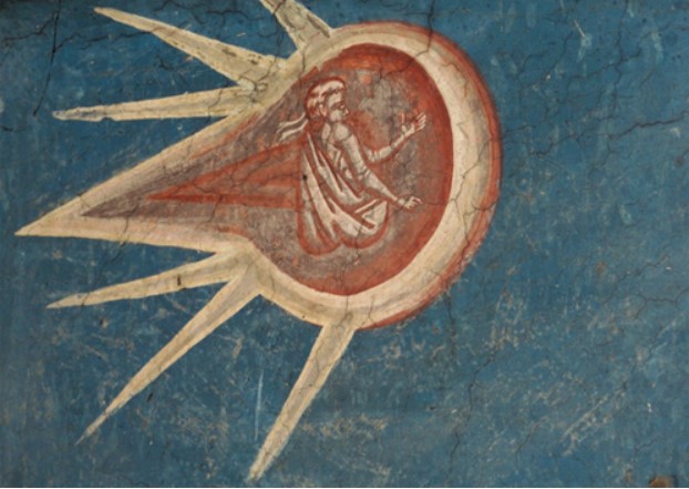 Увеличенный фрагмент фрески монастыря Высокие Дечаны с НЛО и пилотами