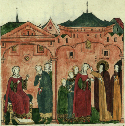 Марфа Борецкая и Зосима Соловецкий на миниатюре XVII века из новгородской рукописи