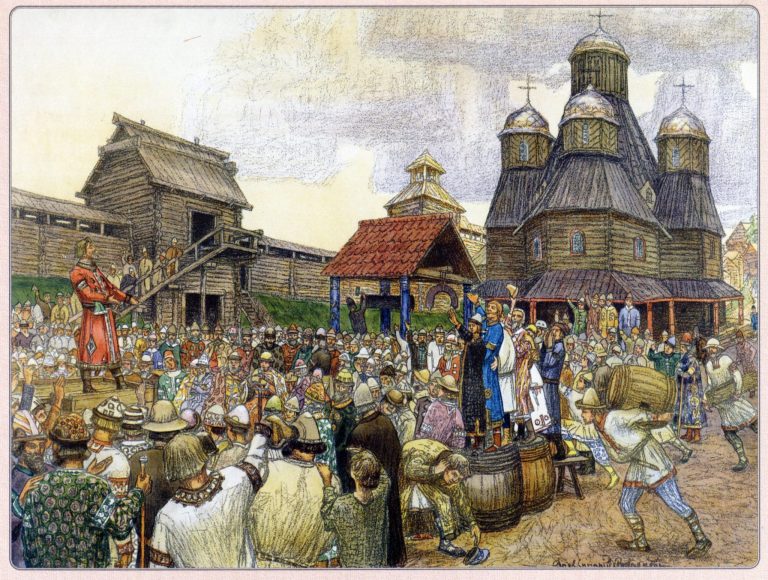 Собрание новгородского веча в эпоху Марфы-посадницы