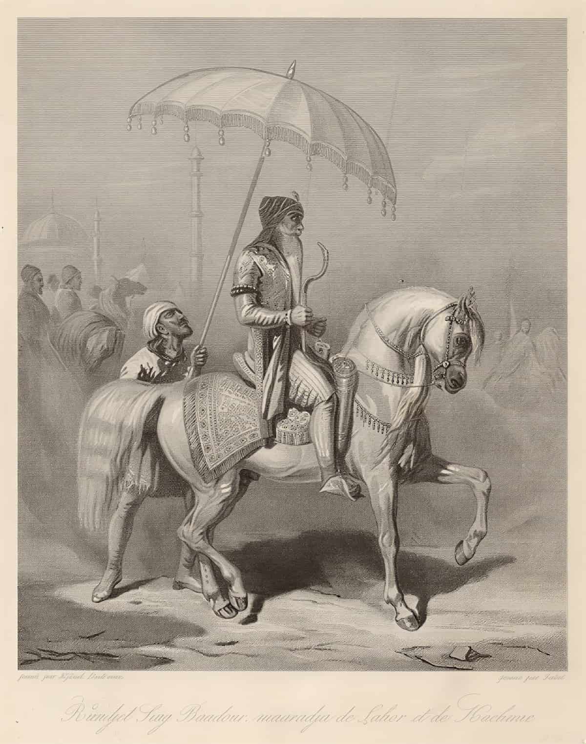 Магараджа Кашмира с зонтом в окружении свиты, начало XIX века