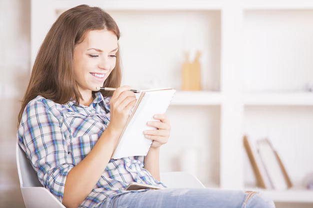 Bigpicture ru smiling woman writing notepad 700248 30159 jpg