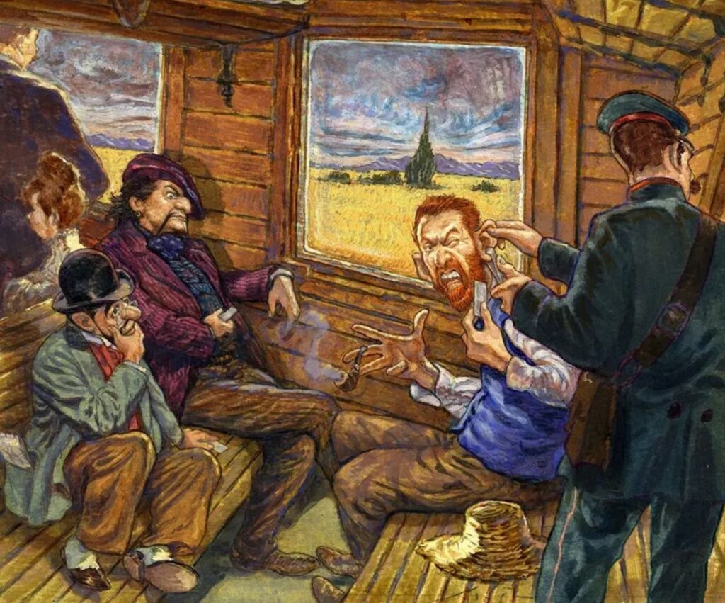 Страницы комикса Gradimir Smudja с Ван Гогом и котом в Арле