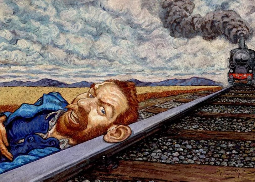 Иллюстрация Градимира Смудьи с Анри де Тулуз-Лотреком в кабаре