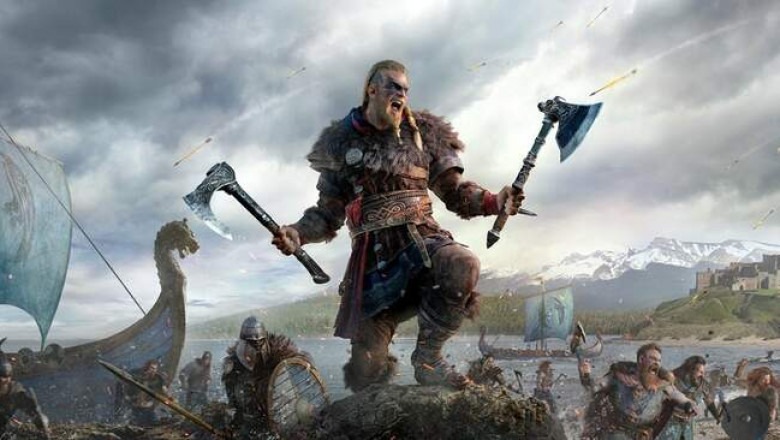 Реальный воин-викинг с боевым топором без рогов на шлеме