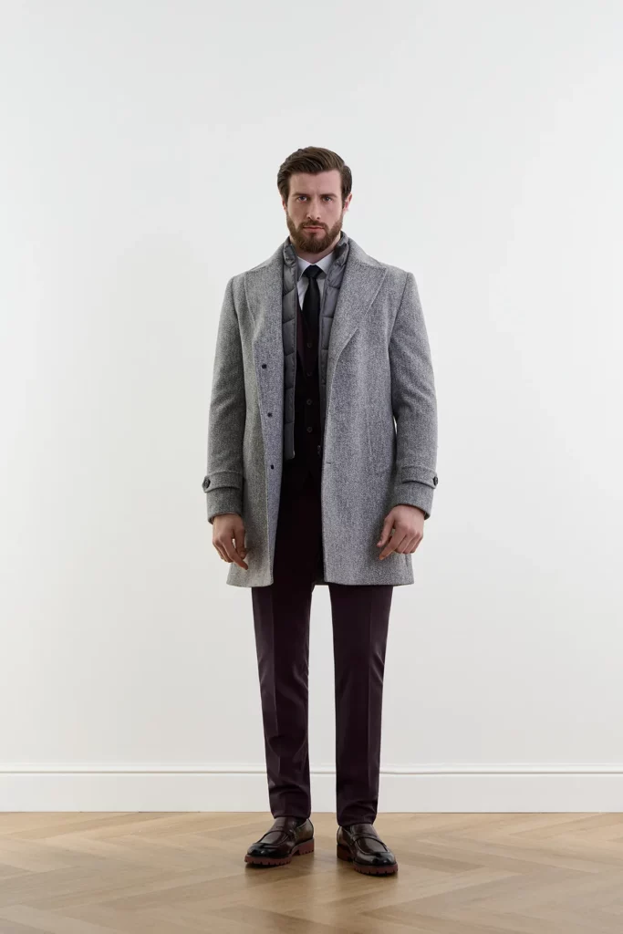 Мужское серое пальто massimo из шерсти из шерсти и кашемира