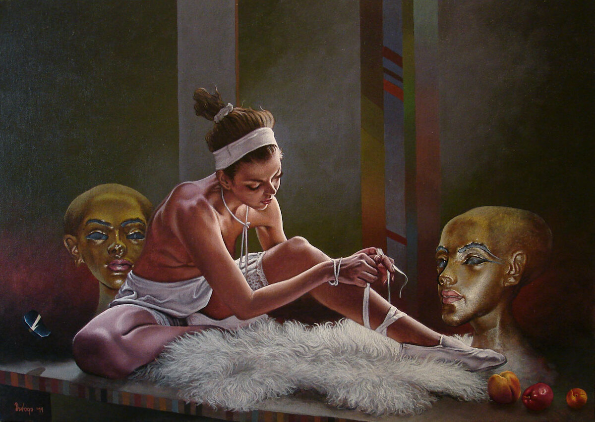 Картина Драгана Илича Необычно личное женщина в сюрреалистичном пространстве