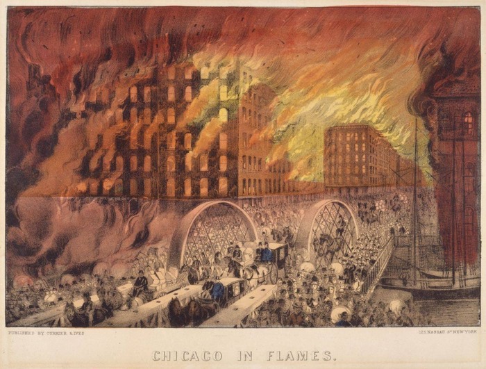Картина, изображающая распространение Великого чикагского пожара