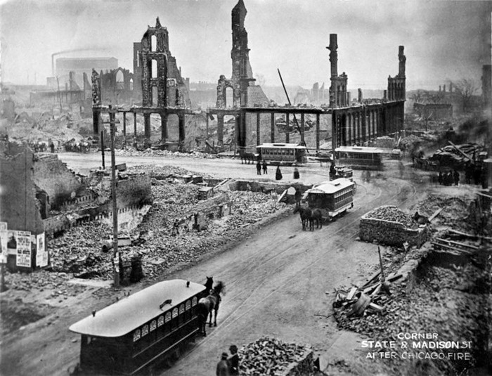 Иллюстрация масштабов разрушений после чикагского пожара