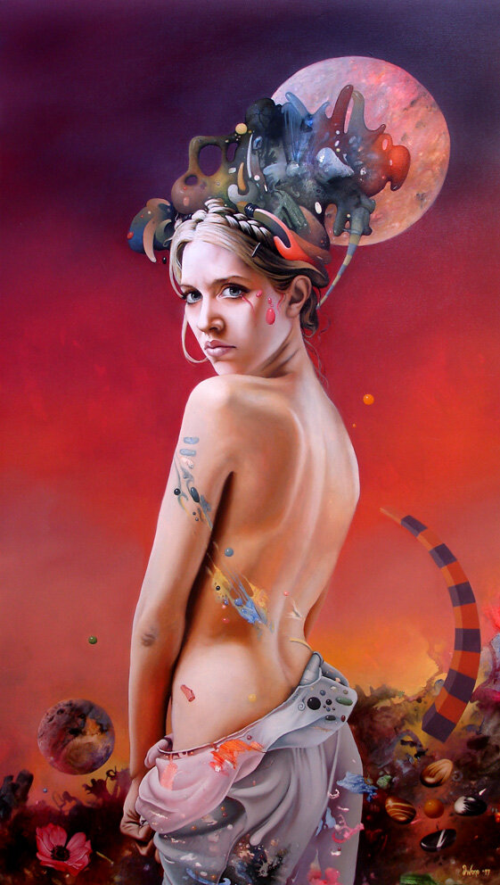 Картина Драгана Илича Цветная тишина с женской фигурой среди цветов