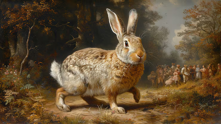 Стилизованное изображение гигансткого кролика в средневековом стиле