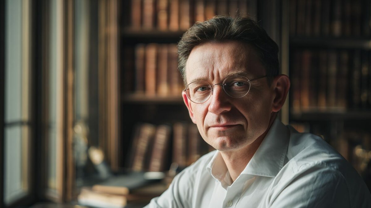 Сергей Кузнецов — портрет специалиста в спокойной студии с книгами на фоне