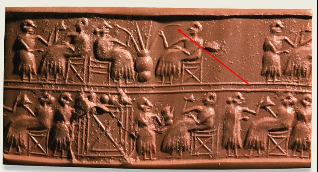 Древнешумерское изображение людей пьющих пиво через соломинки