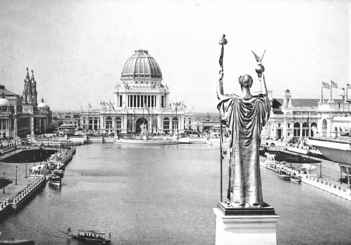Панорамный вид Всемирной выставки в Чикаго (World's Columbian Exposition) 1893 года