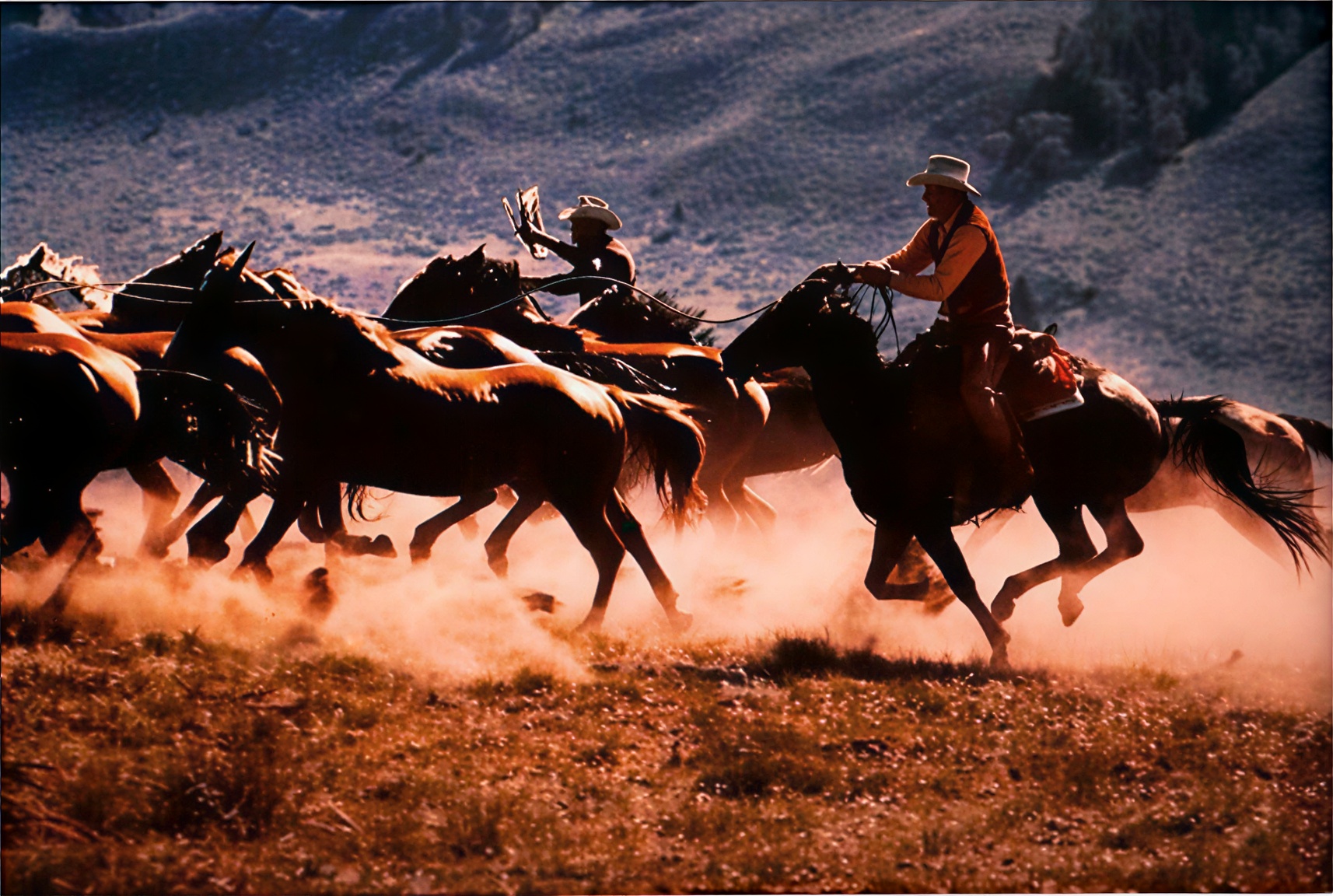 Ковбои на лошадях в прериях &mdash; рекламные съёмки Marlboro Country