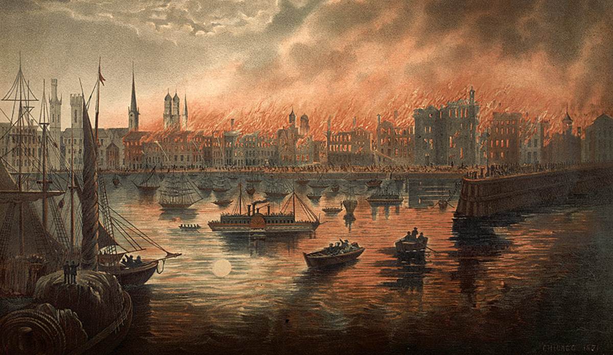 Кадр с Великим чикагским пожаром, бушевавшим в октябре 1871 года