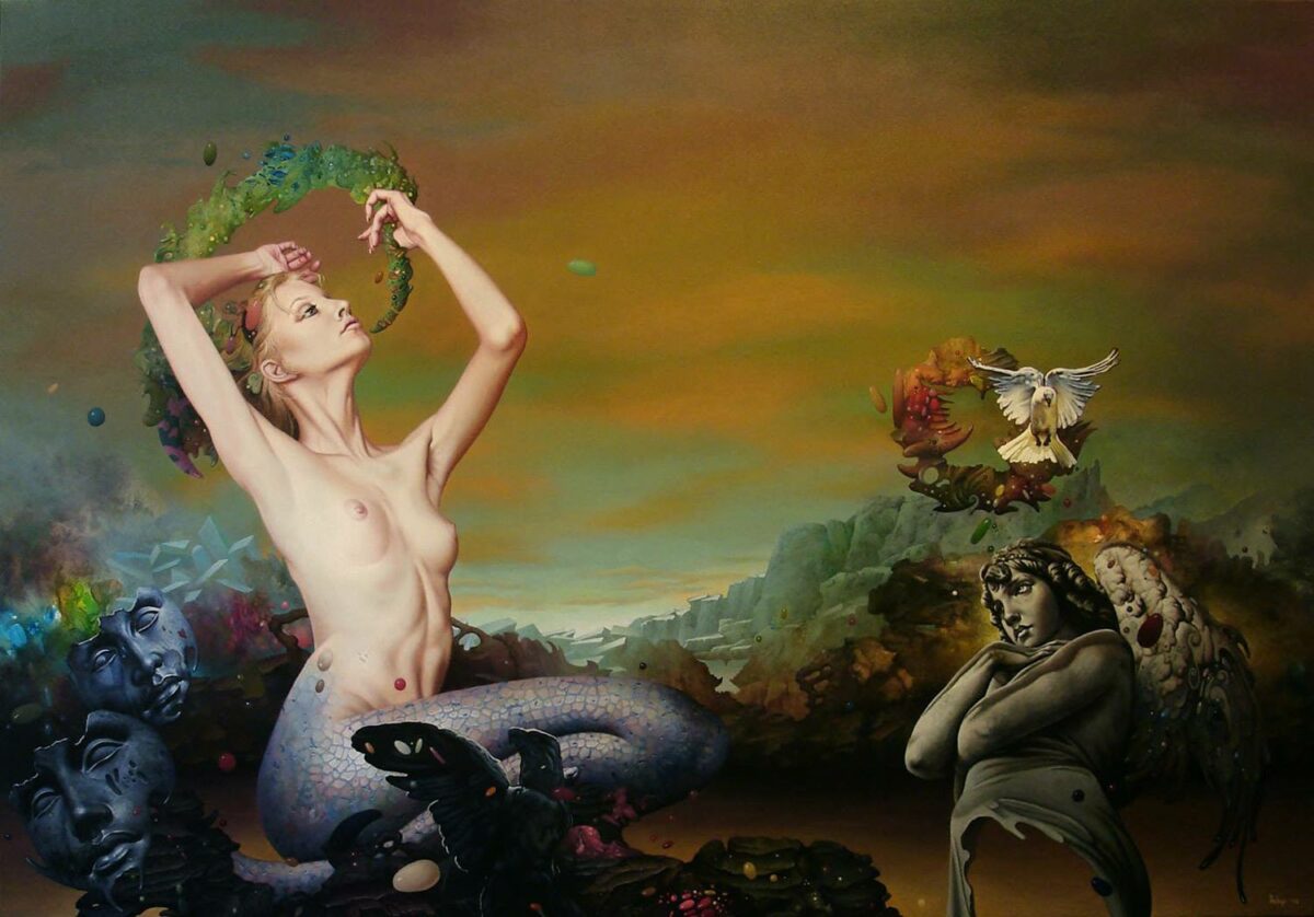Сюрреалистическая картина Драгана Илича Русалка обнаженная женщина в воде