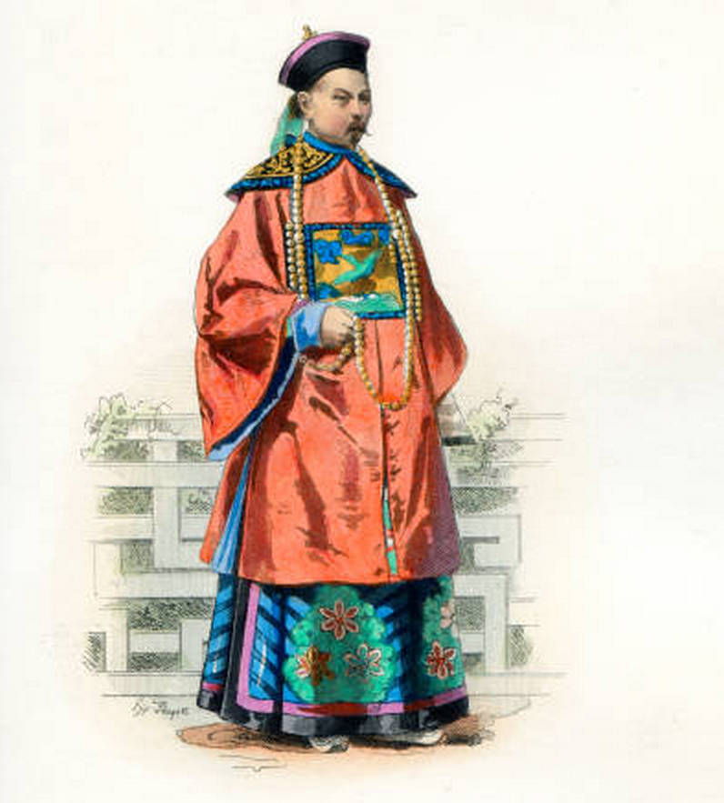 Старинный портрет китайского мандарина в парадной одежде 1975 года