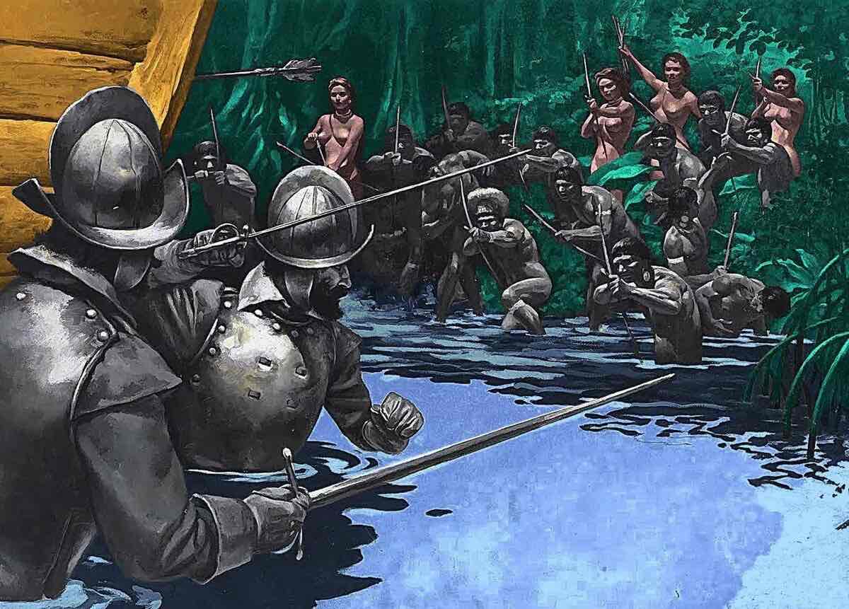 Конкистадоры у берега в Новом Свете (conquistadors at a water source)