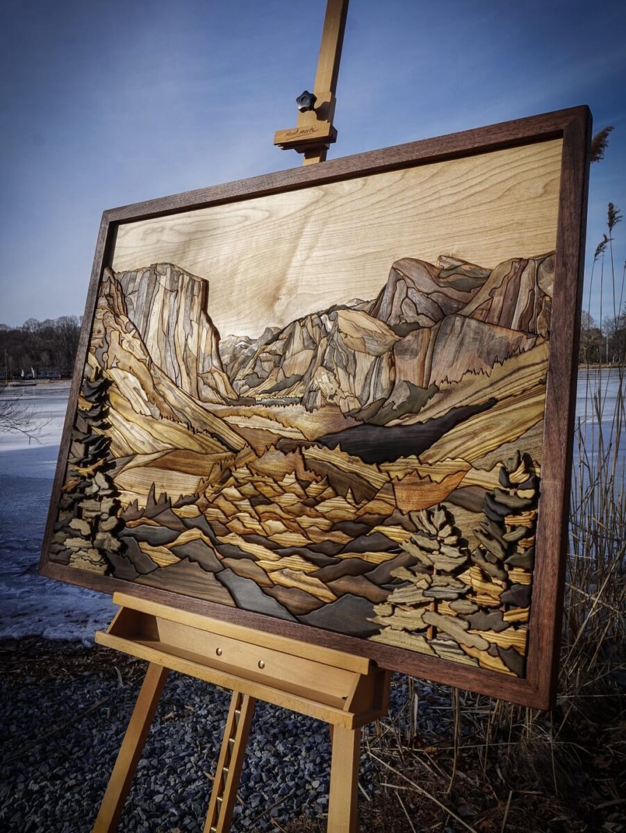 Мозаичный пейзаж парка Йосемити (Yosemite) из 629 деревянных деталей