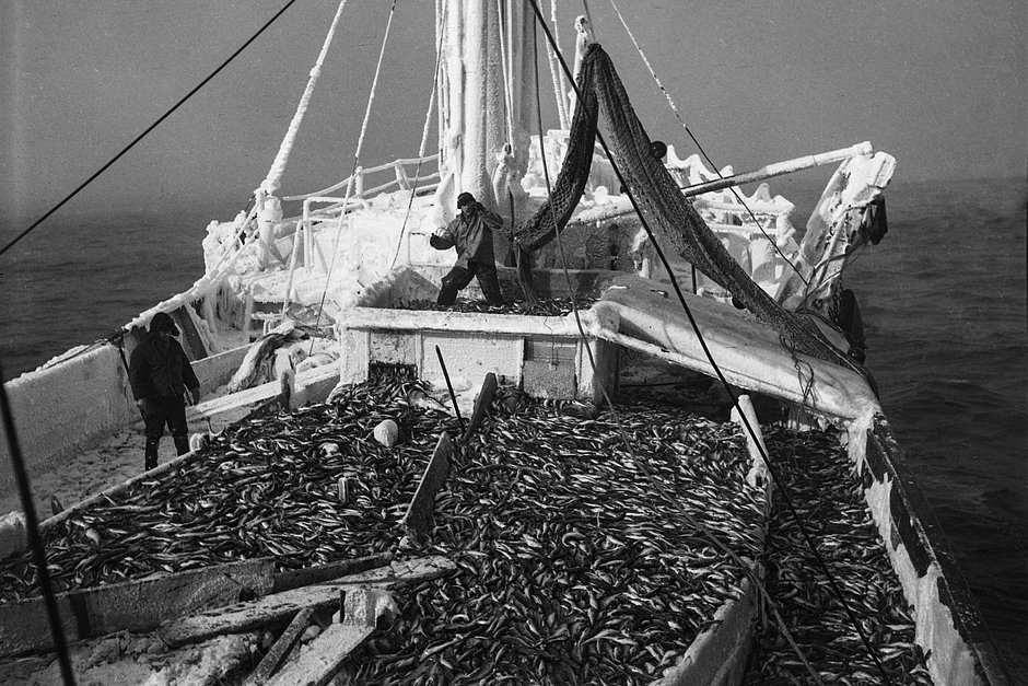 Советские рыбаки траулер добыча рыбы СССР 1970-е