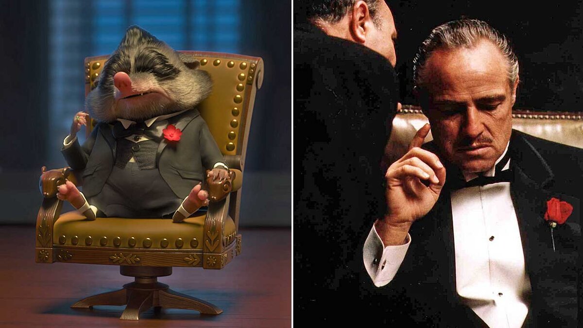 Кадр из мультфильма: мистер Биг, крошечная полярная землеройка, в образе мафиозного босса