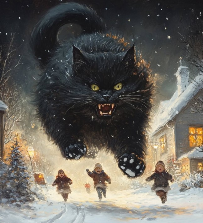 Рисунок огромного чёрного Йольского кота (J&oacute;lak&ouml;tturinn)