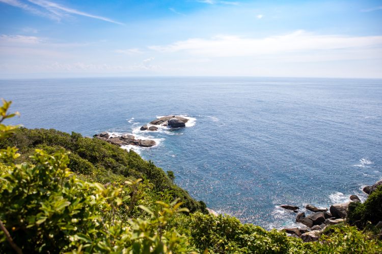 Тропический пейзаж Кеймада Гранди скалистый берег лес океан