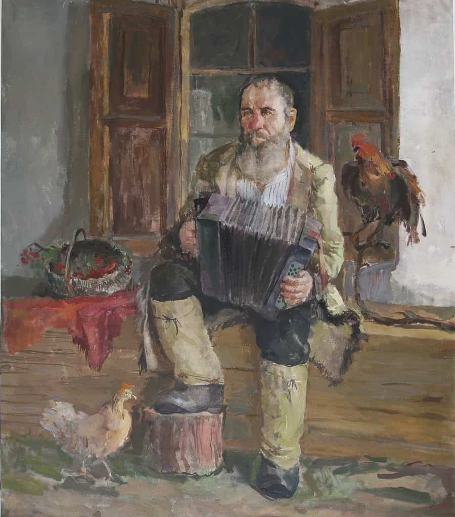 Гармонист на завалеке в валенках