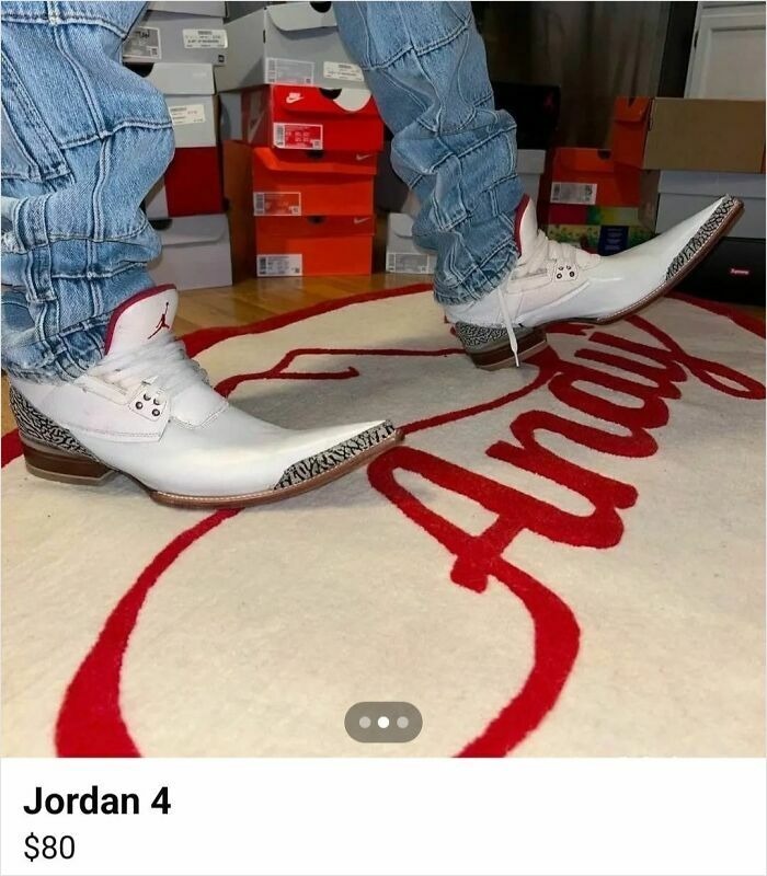 Необычные длинные кроссовки Jordan с острым носом