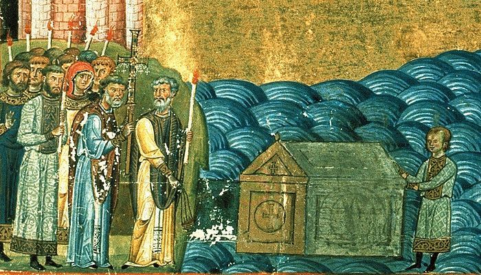 Сцена обретения мощей святого Климента в средневековой миниатюре