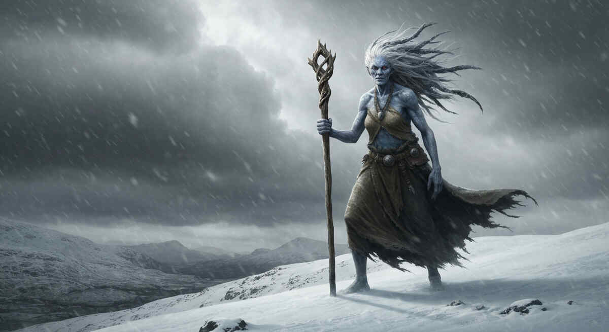 Зимний северный пейзаж Скандинавии с горами, снегом и мистической атмосферой