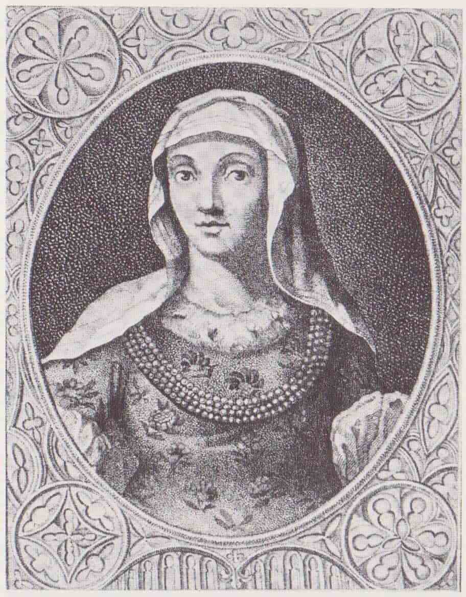 Старинная гравюра портрет Маргариты Маульташ в овальной рамке