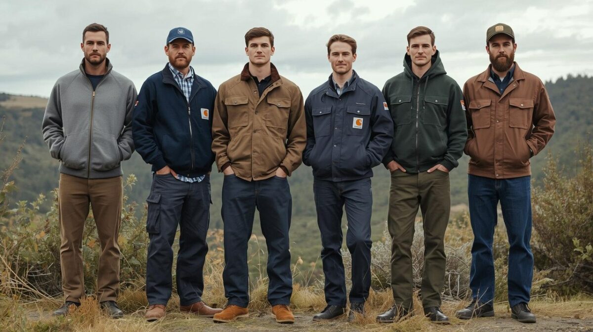 Bigpicture ru несколько мужчин в полный рост в брендовой одежде стиля workwear