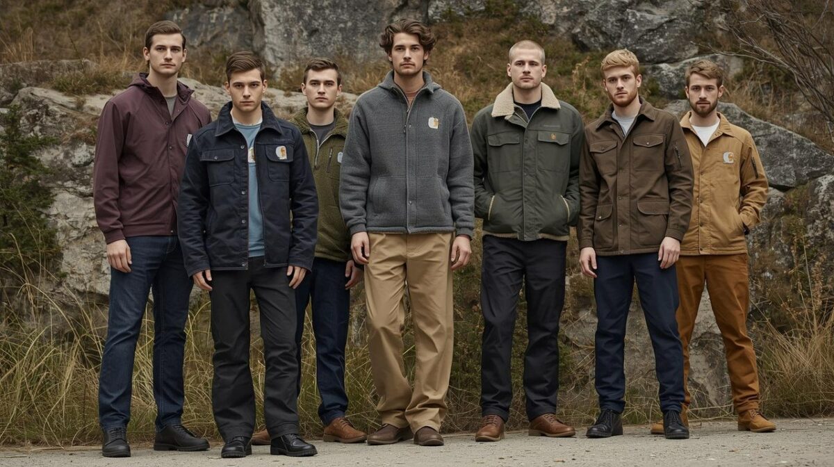 Bigpicture ru несколько русских мужчин в полный рост в брендовой одежде стиля workwear типа carhartt wip или pop t