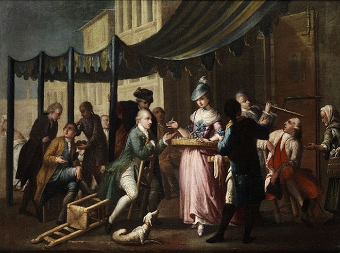 Сцена проведения государственной лотереи в Англии XVI&ndash;XVII веков толпа зрителей