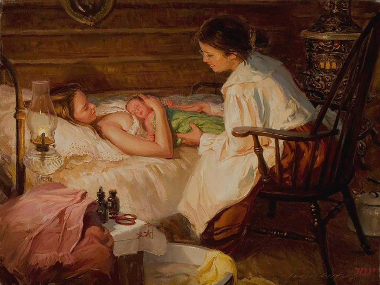 Реконструкция образа повивальной бабки за работой в крестьянской избе