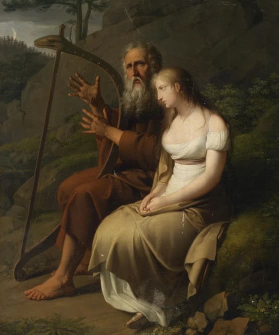 Бард Оссиан с невесткой Мальвиной — картина XIX века