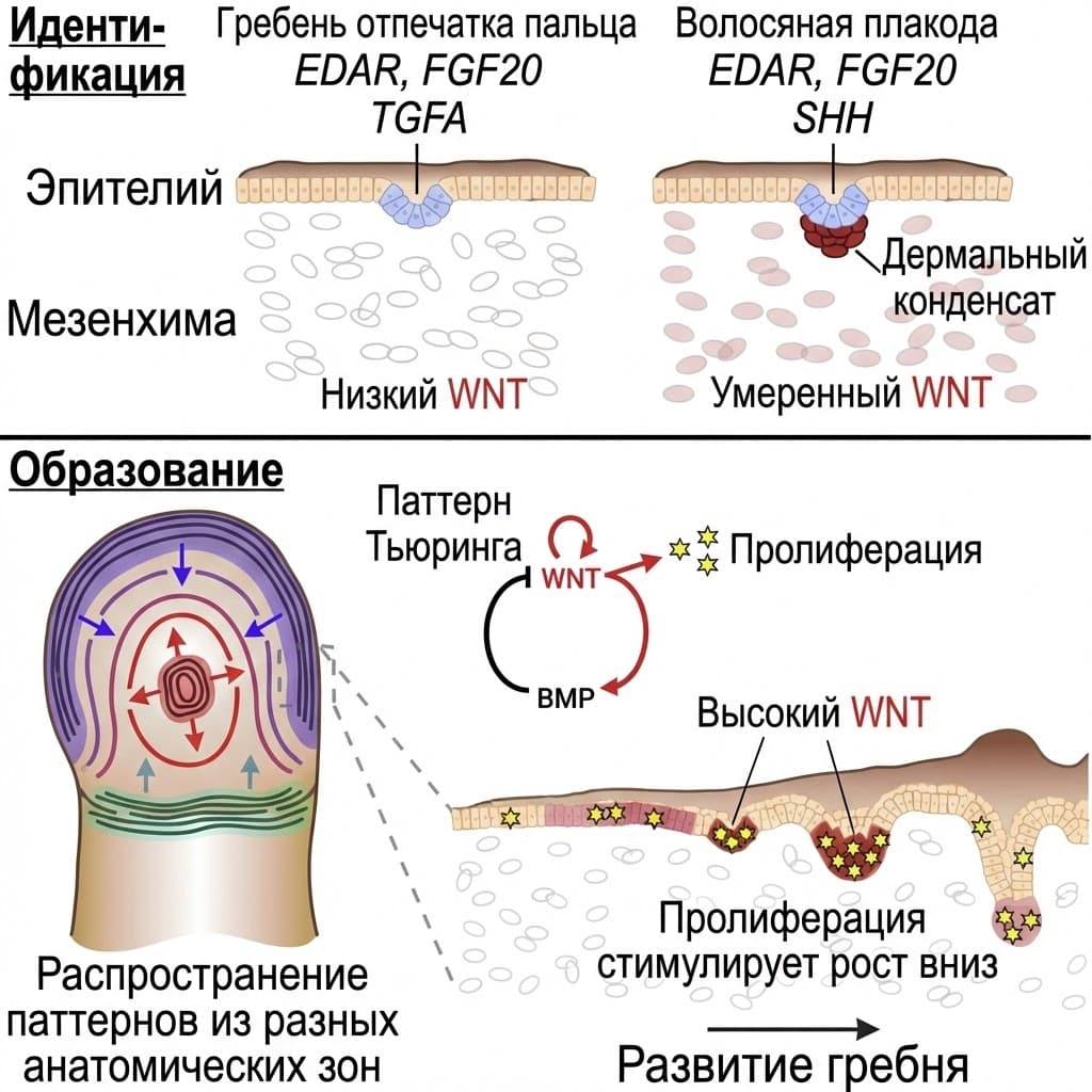 Схема формирования папиллярных узоров на коже человека