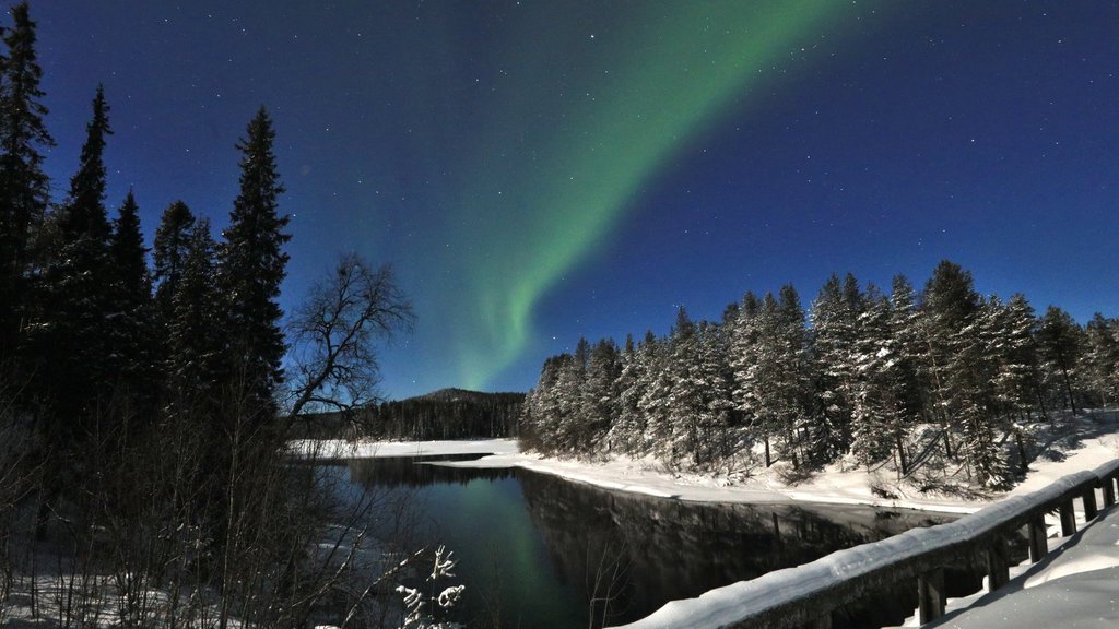 Зимний пейзаж с северным сиянием в Паанаярви