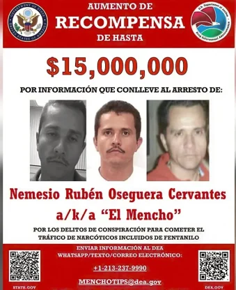 розыскной плакат Госдепартамента США Эль Менчо 15 миллионов долларов