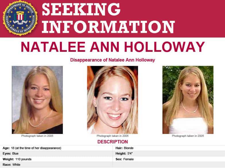 Объявление о розыске Натали Холлоуэй на Арубе 2005 год