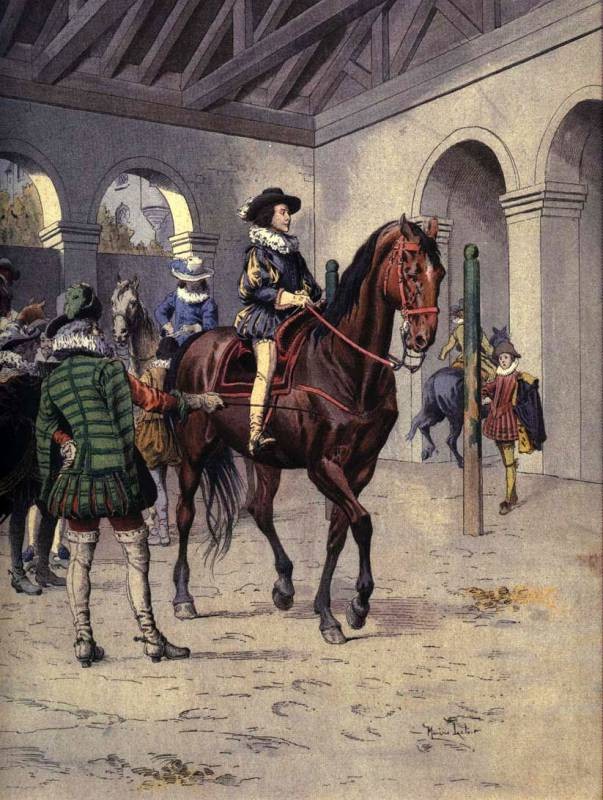 Молодой Ришелье обучается верховой езде, иллюстрация Лелуара