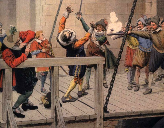 Убийство Кончино Кончини в Лувре 1617 год, иллюстрация Лелуара