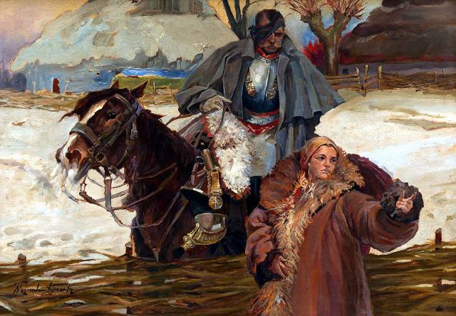 Раненый польский кирасир и польская девушка картина Войцеха Коссака 1908