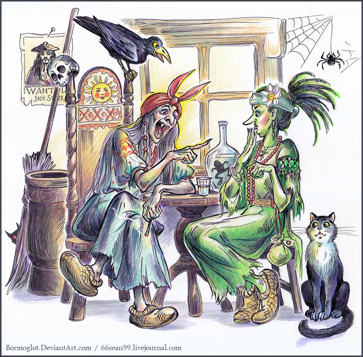 Современная иллюстрация кикиморы в стиле славянской мифологии